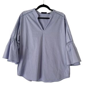 7th Avenue New York & Company Purple Bell Sleeve V Neck Blouse Size Large